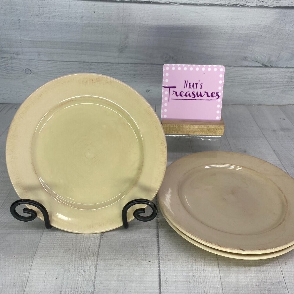 Tabletops BELVEDERE All Tan Terracotta Hand Painted Ceramic Salad Plates Set 3
